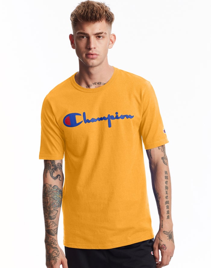 Champion Mens T-Shirt NZ - Heritage Vintage Logo Yellow ( 7438-KCNRU )